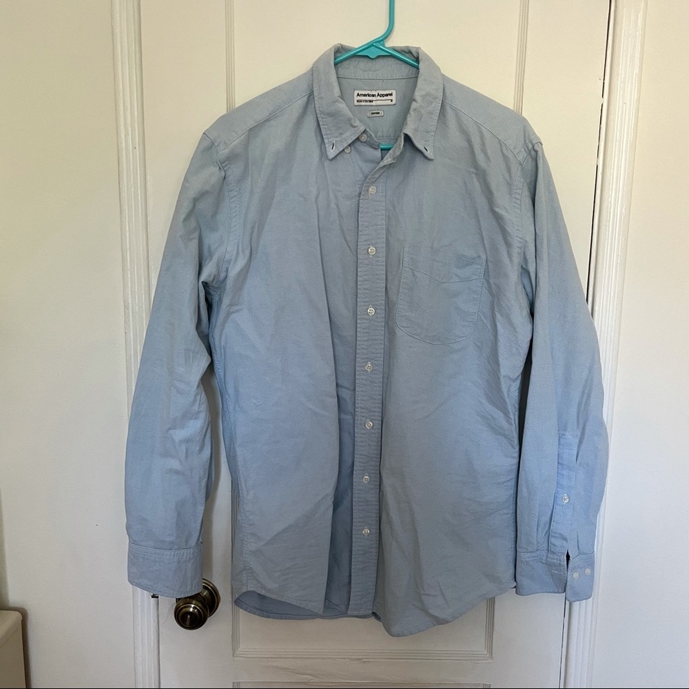 American apparel blue oxford button up shirt